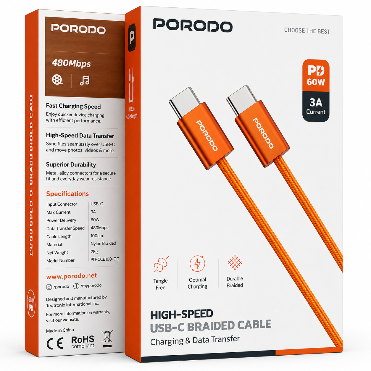 کابل شارژ پرودو مدل PORODO PD60WCBRSL